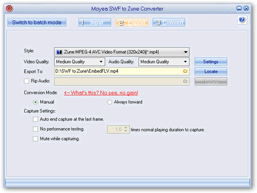 Screenshot of swf to zune video converter setting output zune video