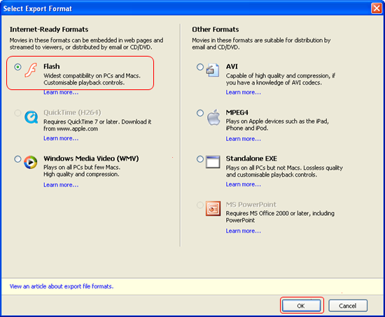 Export the file as Flash