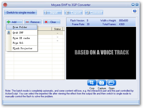 Batch mode input files - flash to 3gp converter