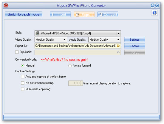 export settings - flash to iphone converter