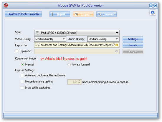 export settings - swf to ipod converter