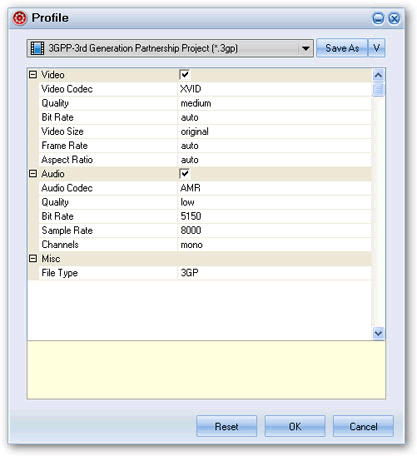 format setting - flash to 3gp converter
