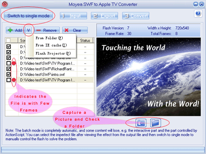 Batch mode input files - flash to appletv converter