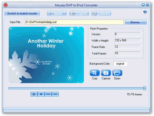 Screenshots of swf to iPod video converter importing swf file Screenshots of swf to iPod video converter importing swf file