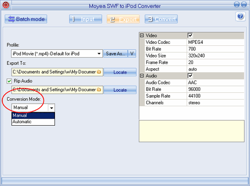 export settings