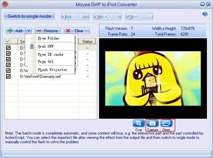Batch mode input files - swf to ipod converter