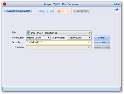 Batch mode export settings - swf to ipod converter