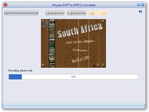 Screenshot of swf to mpeg converter converting mpeg video Screenshot of swf to mpeg converter converting mpeg video