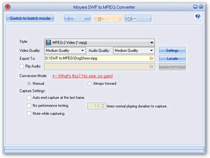Export settings in batch mode - flash to mepg converter
