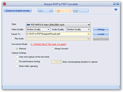 export settings in single mode - flash to psp converter